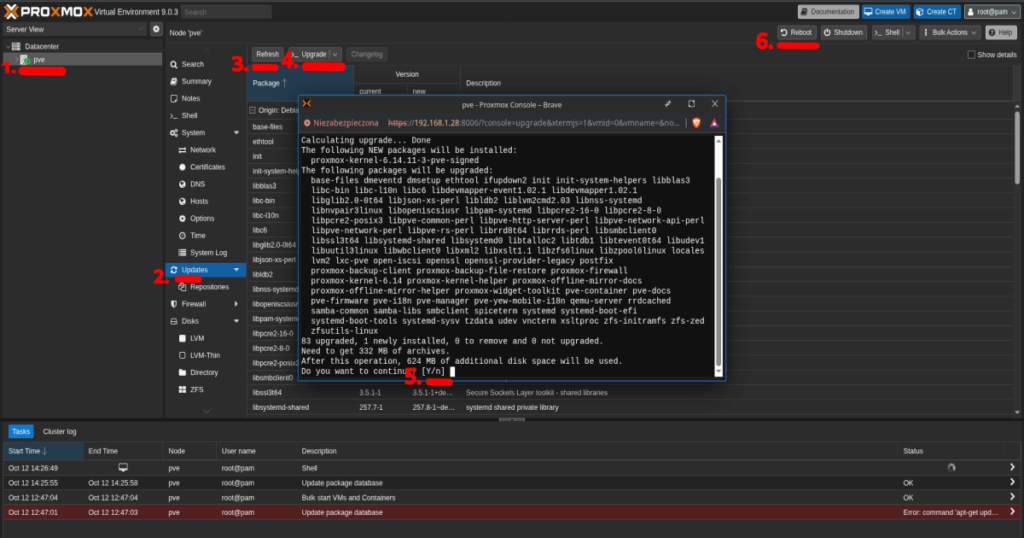 konfiguracja Proxmox po instalacji - Aktualizacja systemu