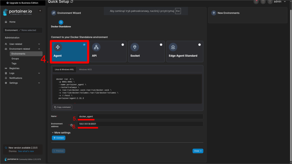 2/2 - Krok 2: Dodanie środowiska w panelu głównym