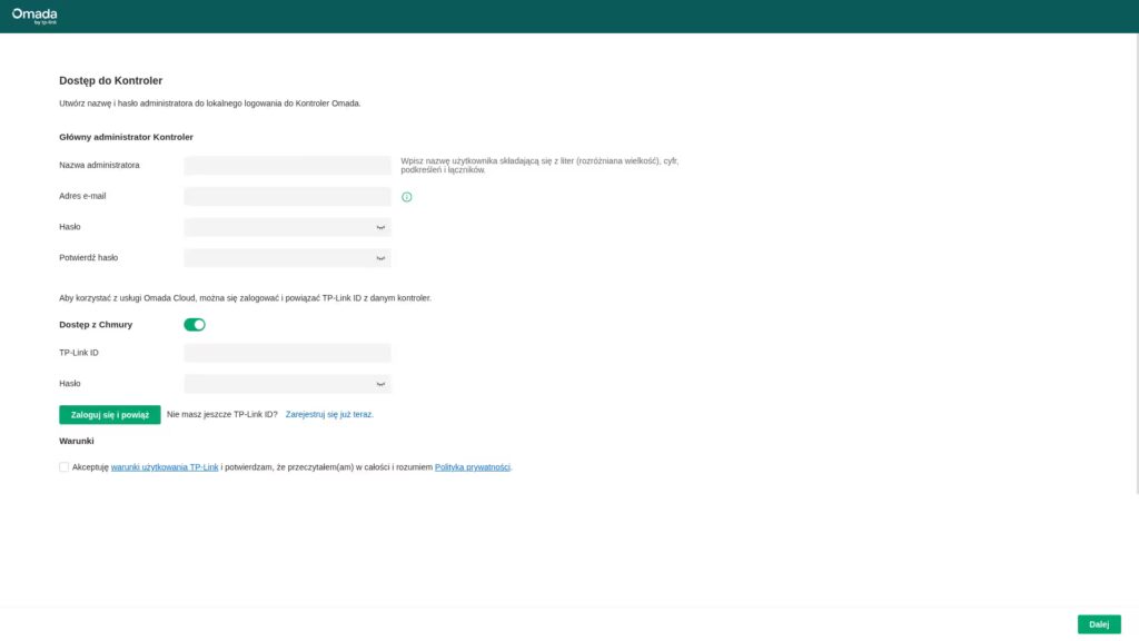 Ustaw nazwę kontrolera i hasło administratora. - TP-Link Omada